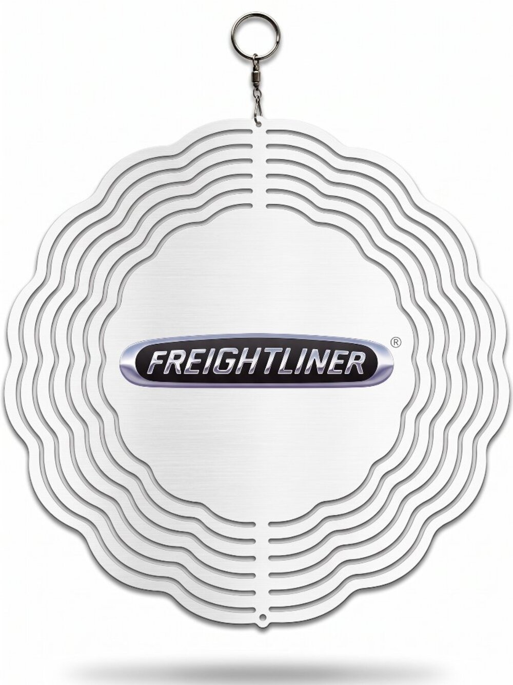 10" Freightliner Truck Logo Kinetic Wind Spinner -White Metal Hanging Yard Decor